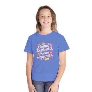Youth Tee — 'Chasing Desires, Finding Happiness' Cute Pink Shopping Graphic