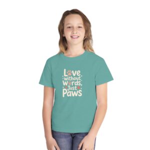 Youth Tee — "Love Without Words Just Paws" Cute Pawprint Kids Shirt